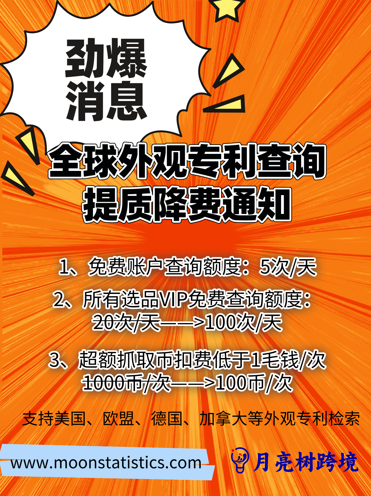 月亮树全球外观专利检索：每天5次免费查，让跨境选品零成本避坑